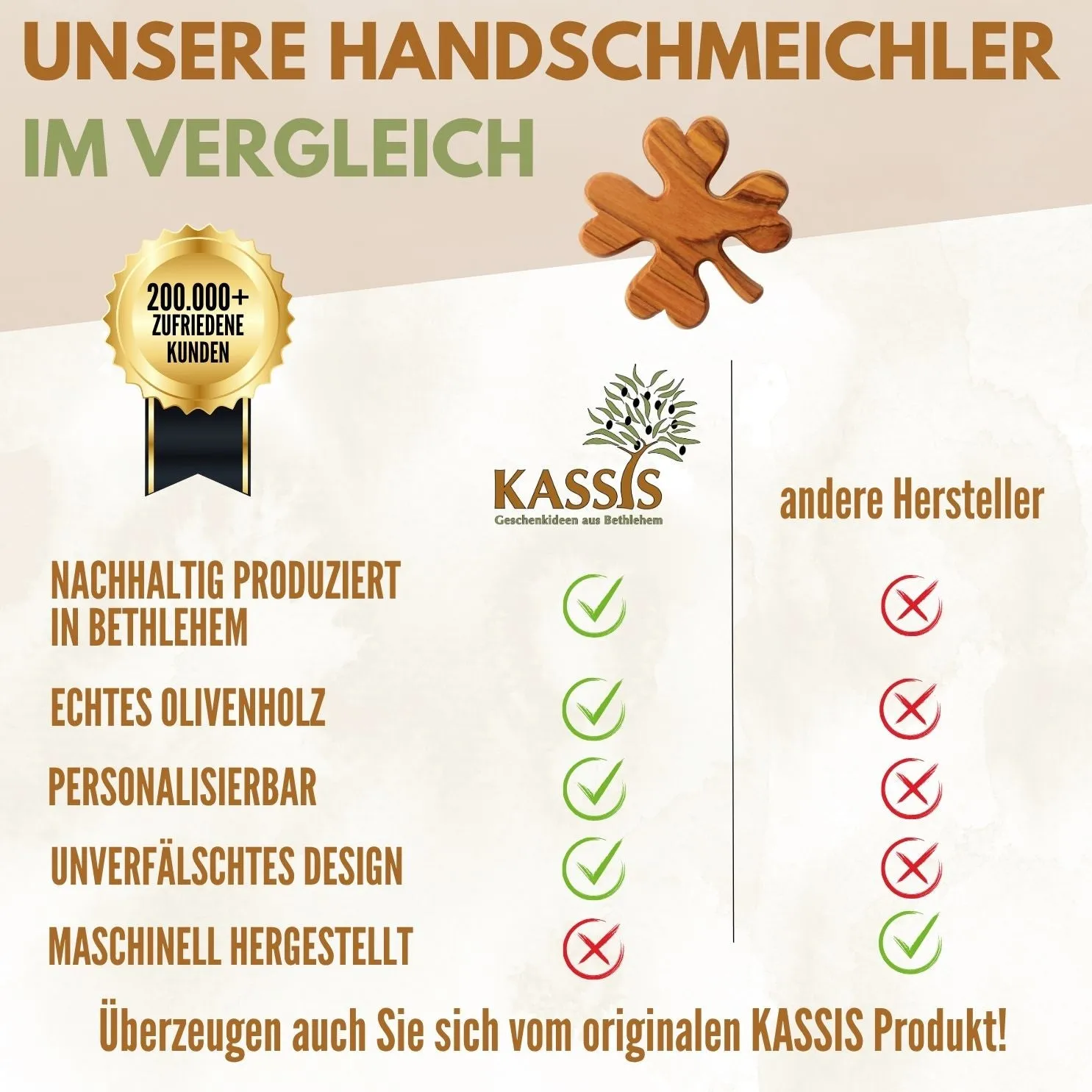 Kassis Kleeblatt Glücksbringer Olivenholz 6 cm mit Gravur