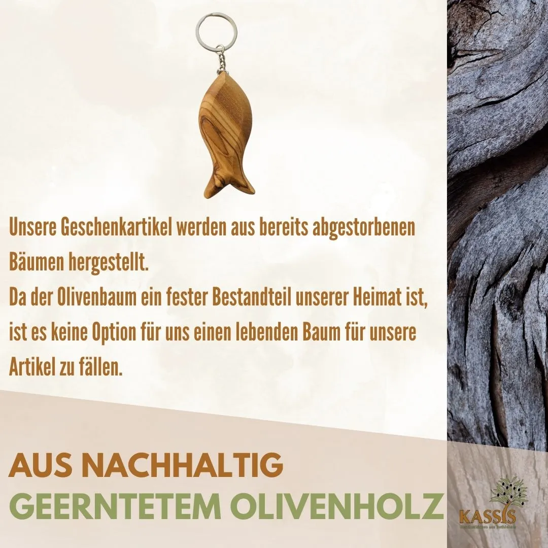 Kassis Fisch Schlüsselanhänger Olivenholz mit Gravur