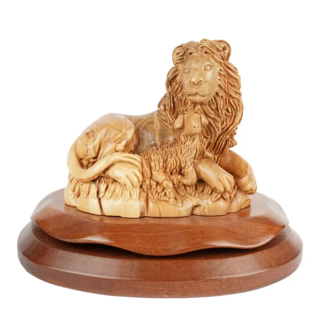 Kassis Geschenkartikel Löwe und Lamm Skulptur Olivenholz 20 cm