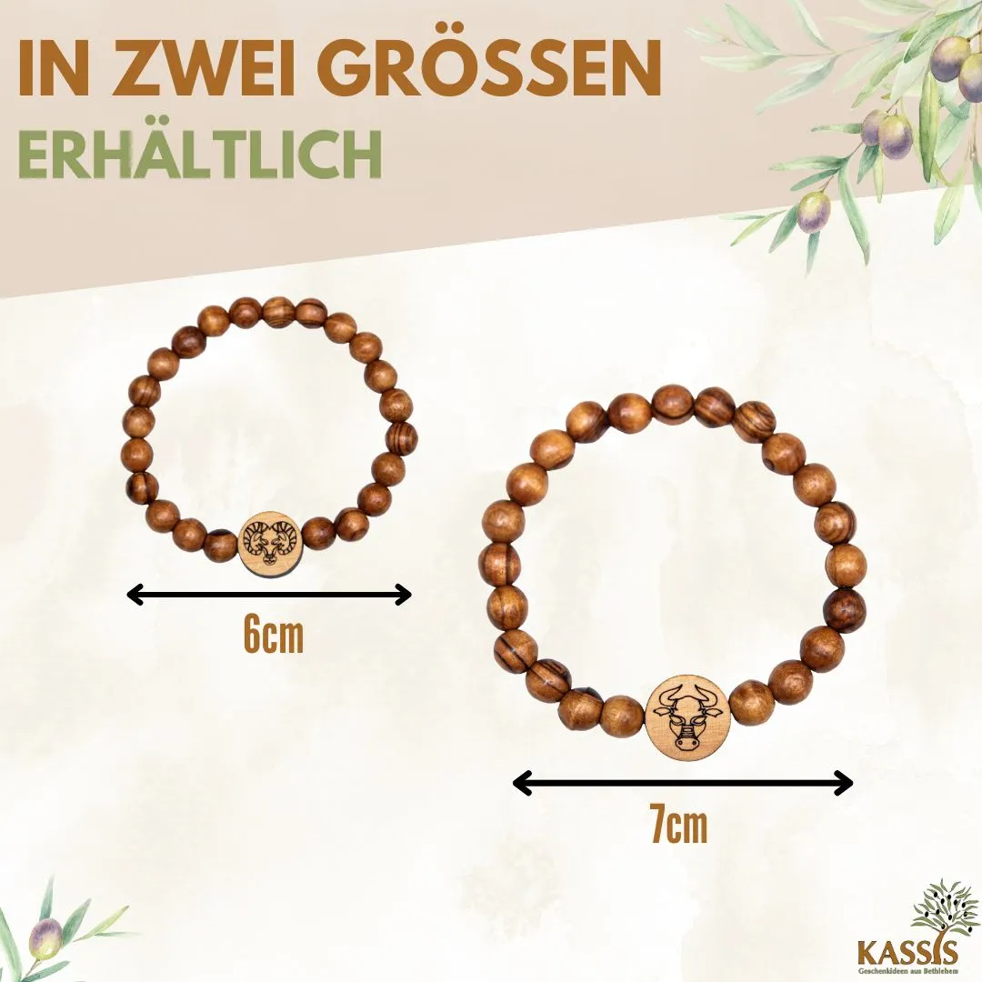 Kassis Sternzeichen Armband Olivenholz Perlenarmband mit Gravur