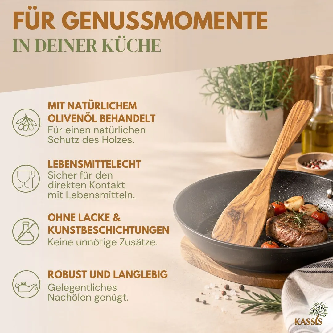 Kassis Geschenkartikel Bratwender aus Olivenholz für beschichtete Pfannen