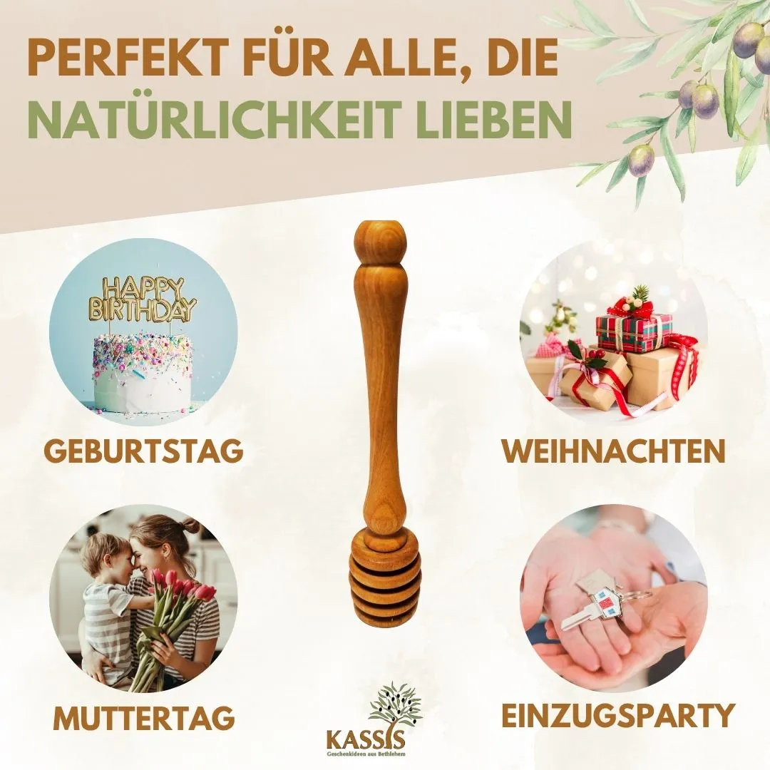 Kassis Honiglöffel Olivenholz Honigrührer mit Ersatzköpfen