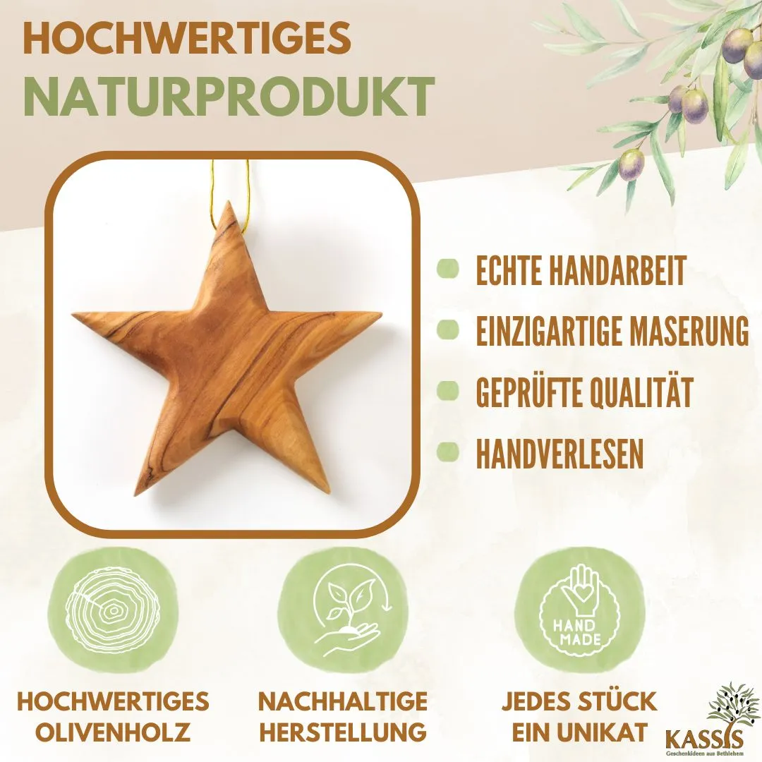 Kassis Stern Anhänger Olivenholz 8 cm Weihnachtsdeko