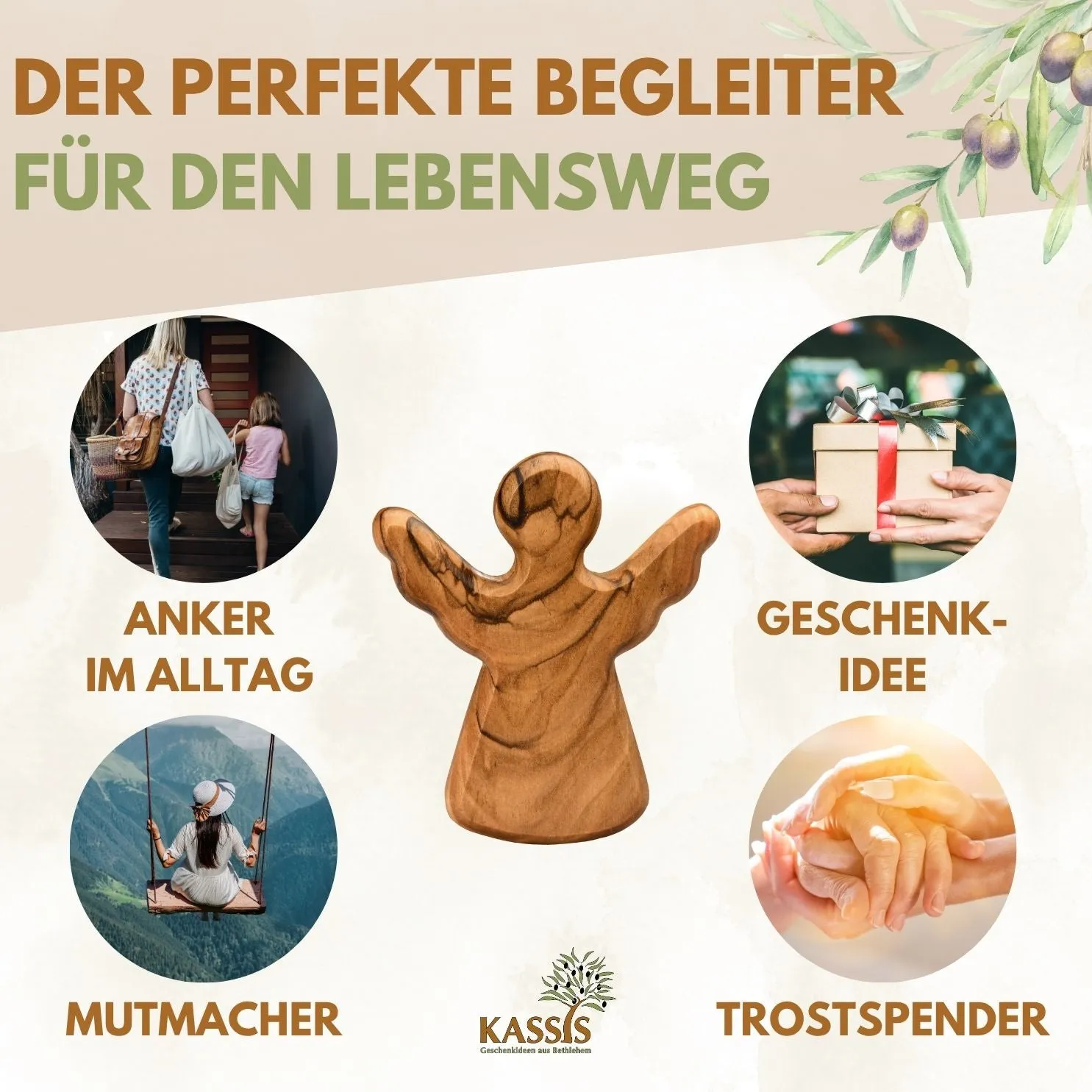 Kassis Schutzengel Handschmeichler Olivenholz 6 cm Zweite Wahl