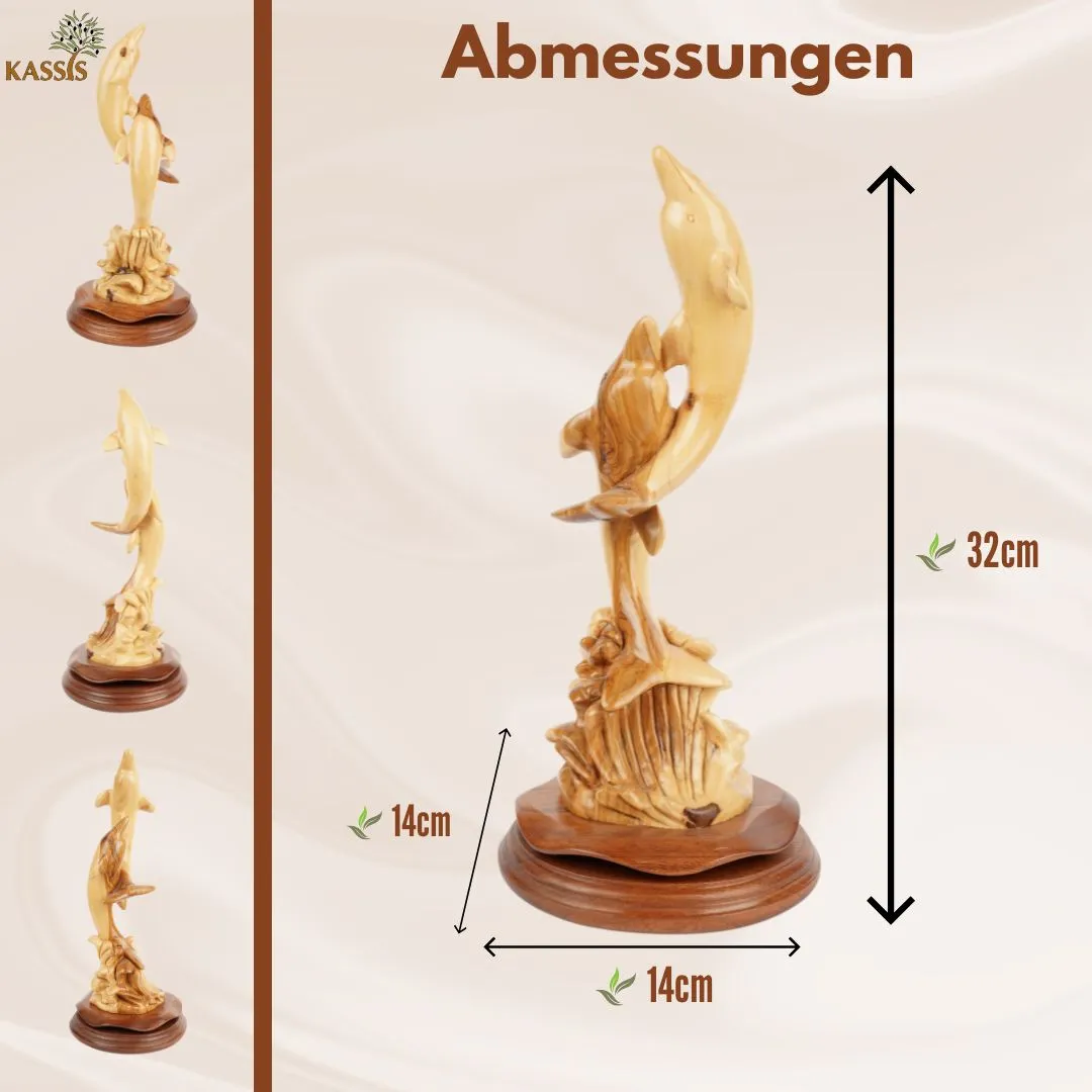Kassis Zwei Delfine Skulptur Olivenholz 32 cm Bethlehem