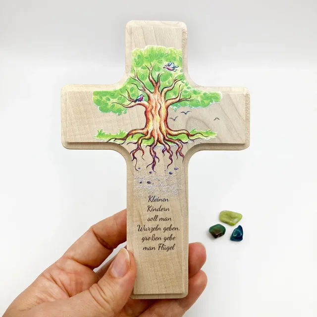 Scheichelbauer Lebensbaum Kinderkreuz Holz 16 cm mit Spruch