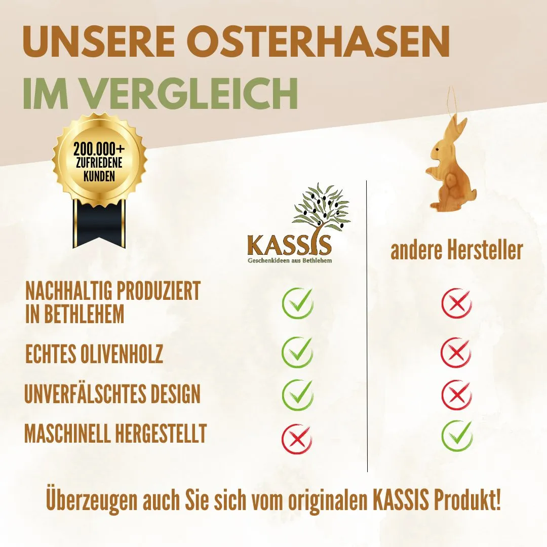 Kassis Osterhase Anhänger Olivenholz mit Rinde 9 cm