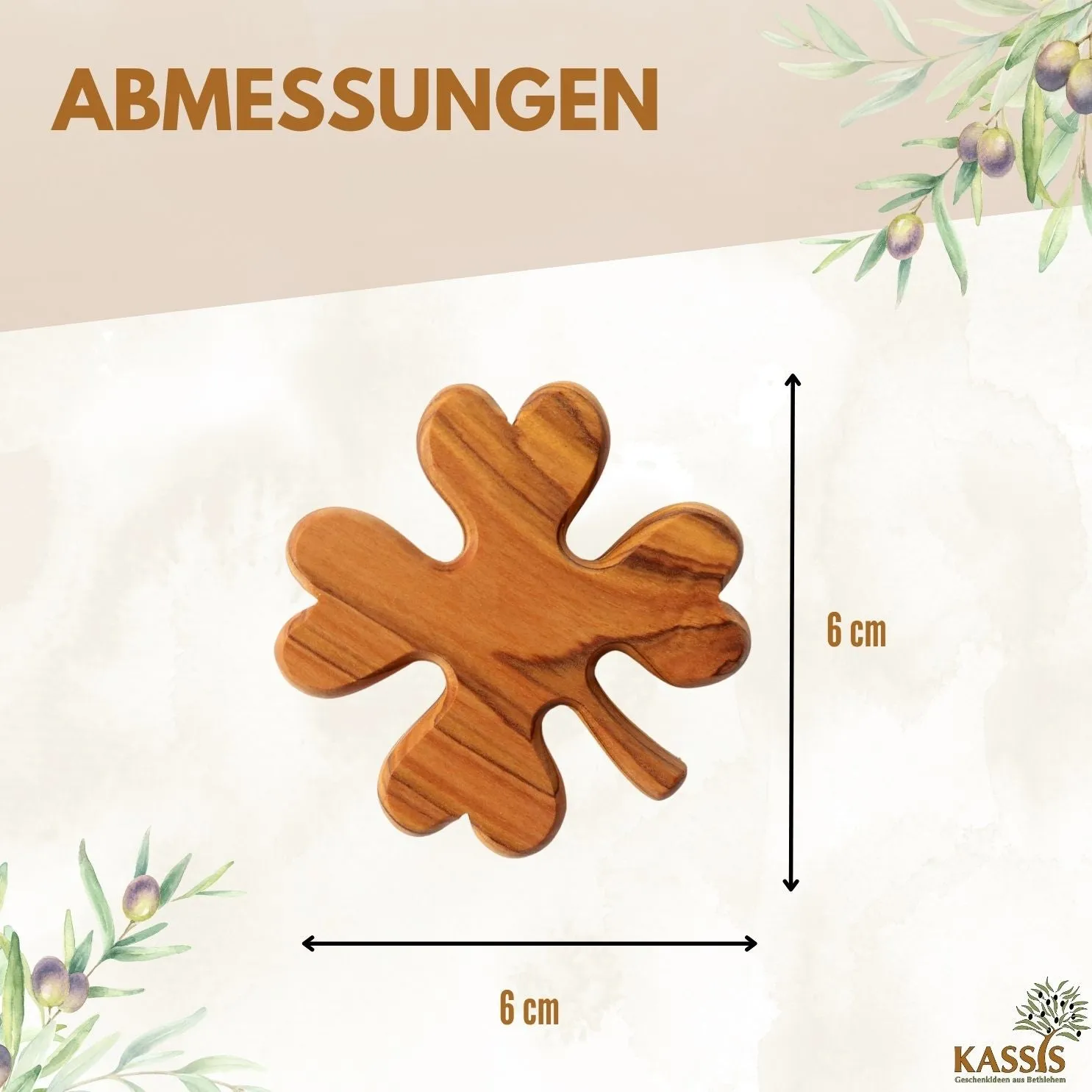 Kassis Kleeblatt Glücksbringer Olivenholz 6 cm mit Gravur