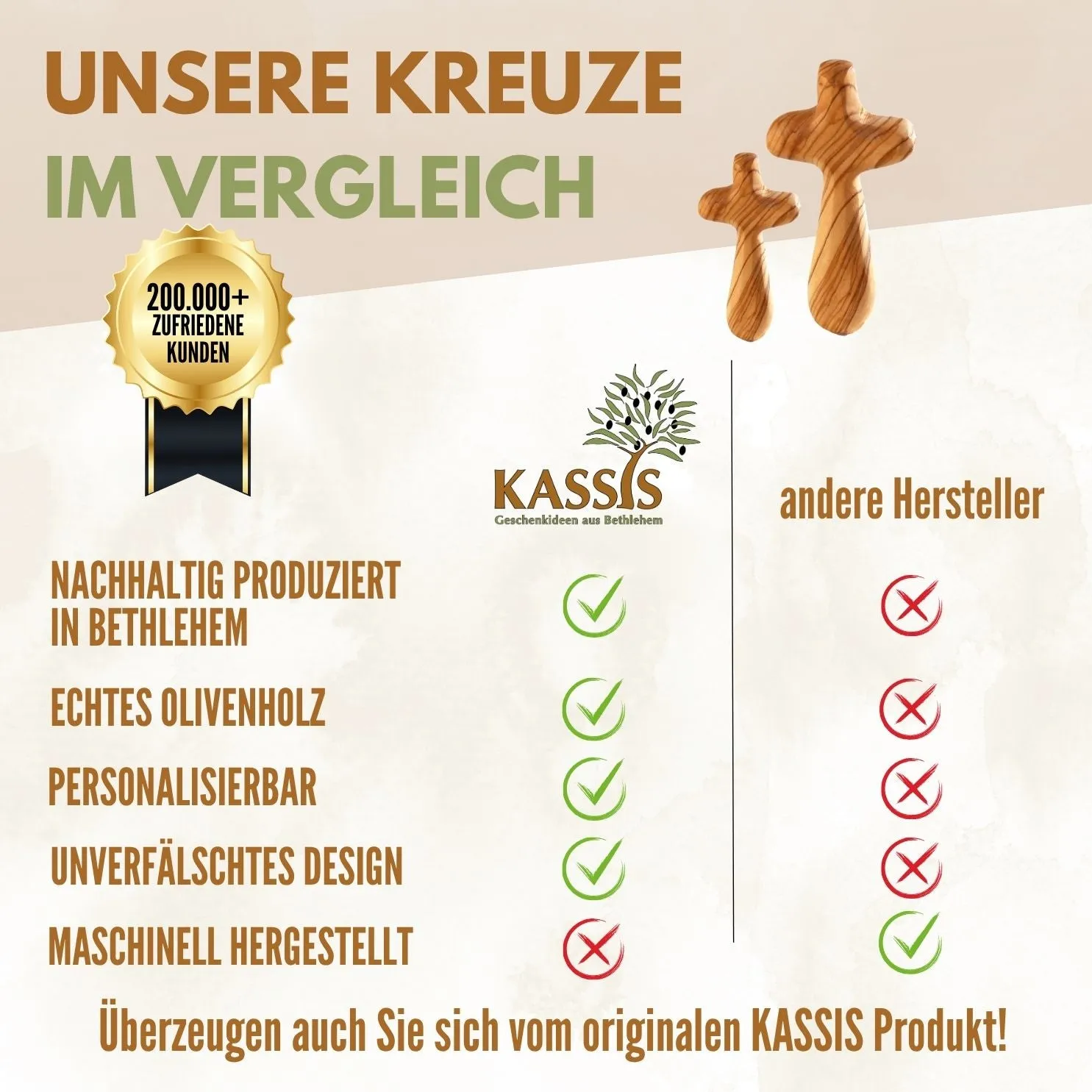 Kassis Kreuz Handschmeichler Olivenholz Handkreuz