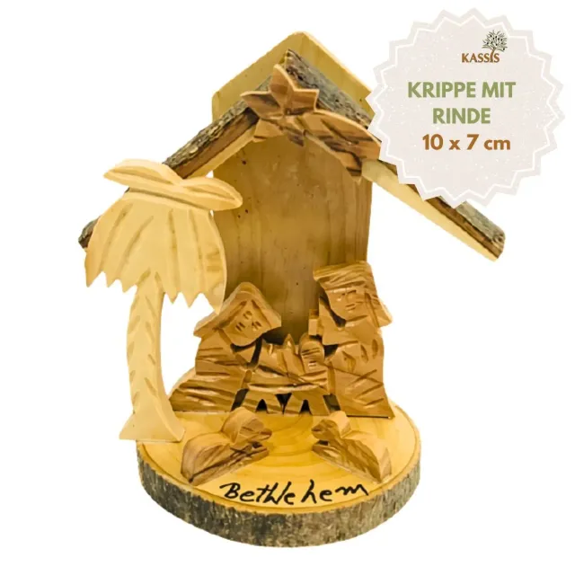 Kassis Krippe Olivenholz Rinde 10 cm Weihnachten