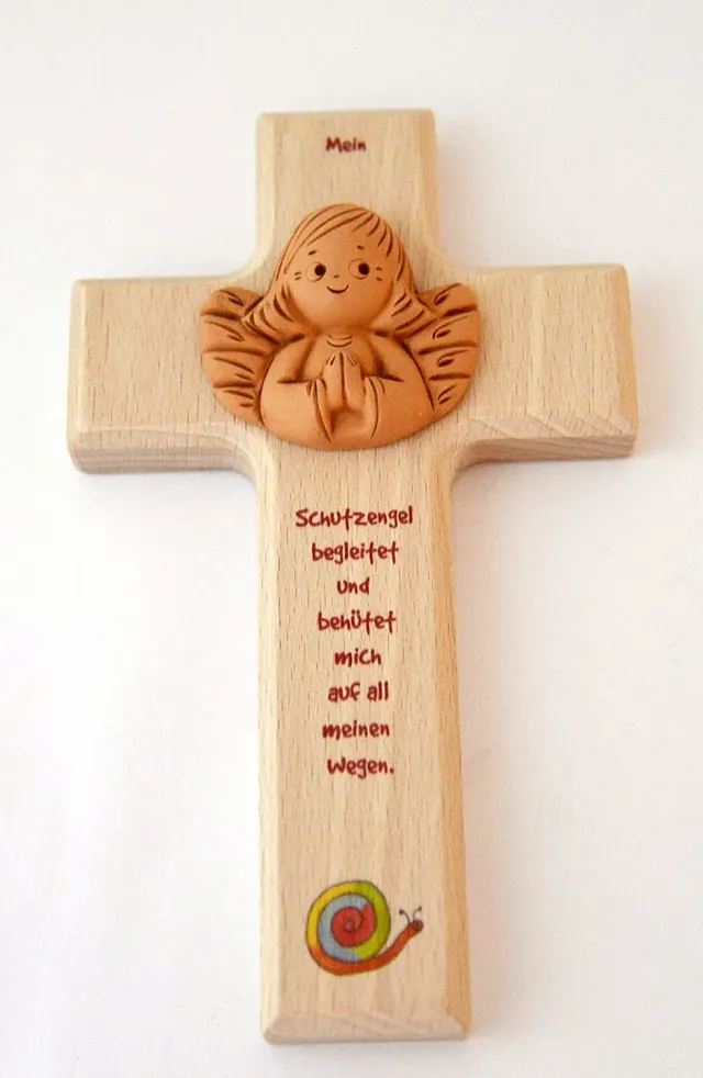 KVN Kinderkreuz 15 x 9 cm mit Ton-Engel „Schnecke“