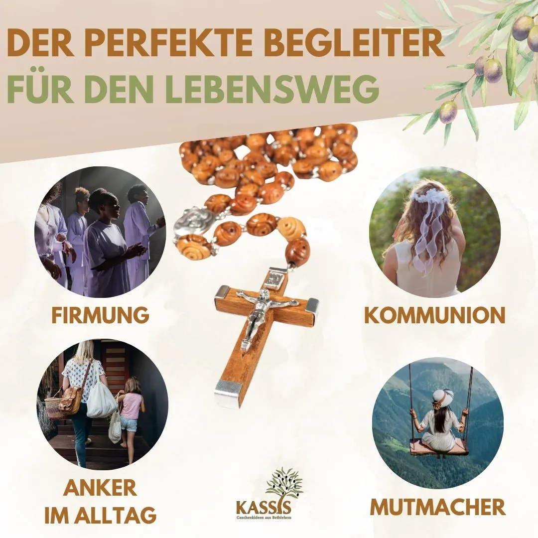 Kassis Geschenkartikel Rosenkranz Olivenholz 50 cm verziert
