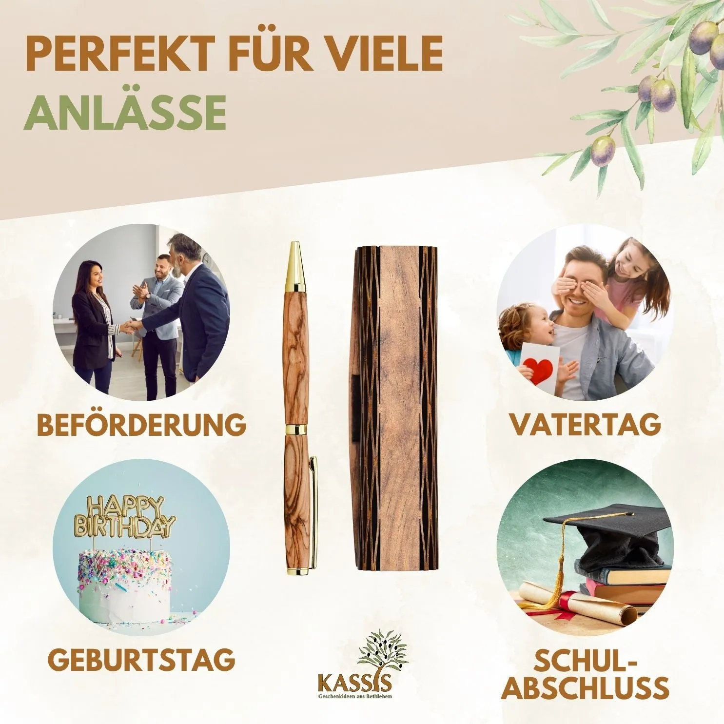 Kassis Kugelschreiber Olivenholz Holzschachtel Kuli mit Gravur