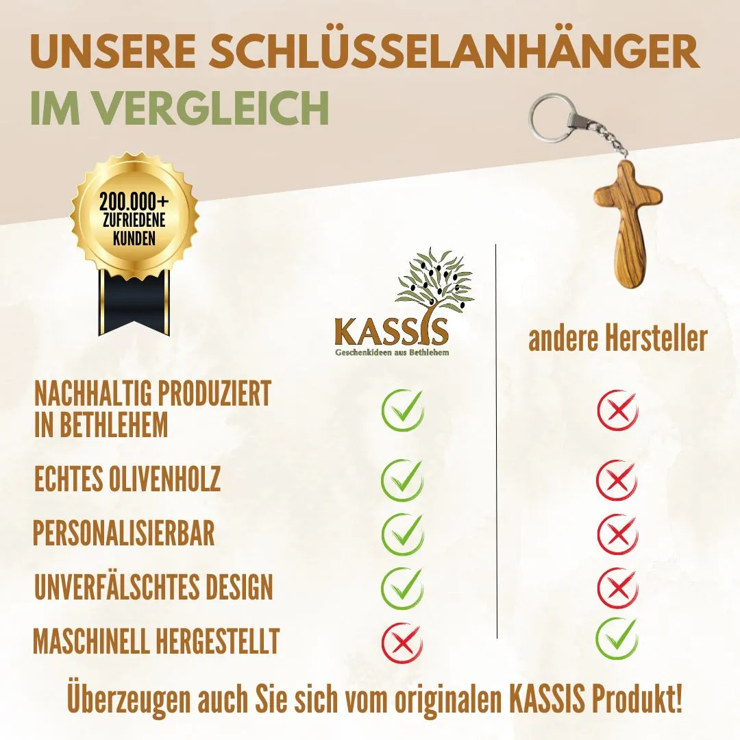 Kassis Kreuz Schlüsselanhänger 7 cm Olivenholz