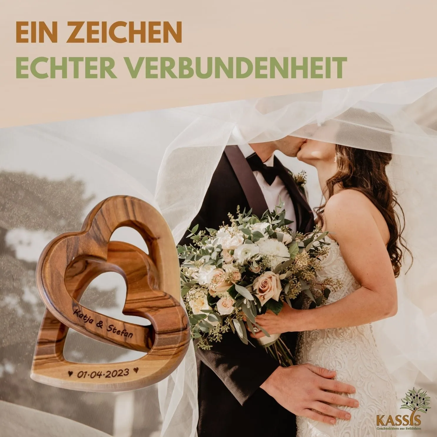 Kassis Verbundene Herzen Olivenholz Hochzeitsgeschenk