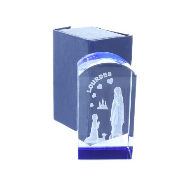Palais du Rosaire Glasblock 3D-Lasergravur blau 8,5 cm
