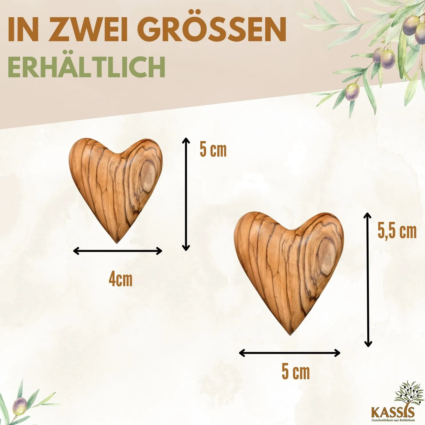 Kassis Geschenkartikel Herz Handschmeichler Olivenholz mit Gravur