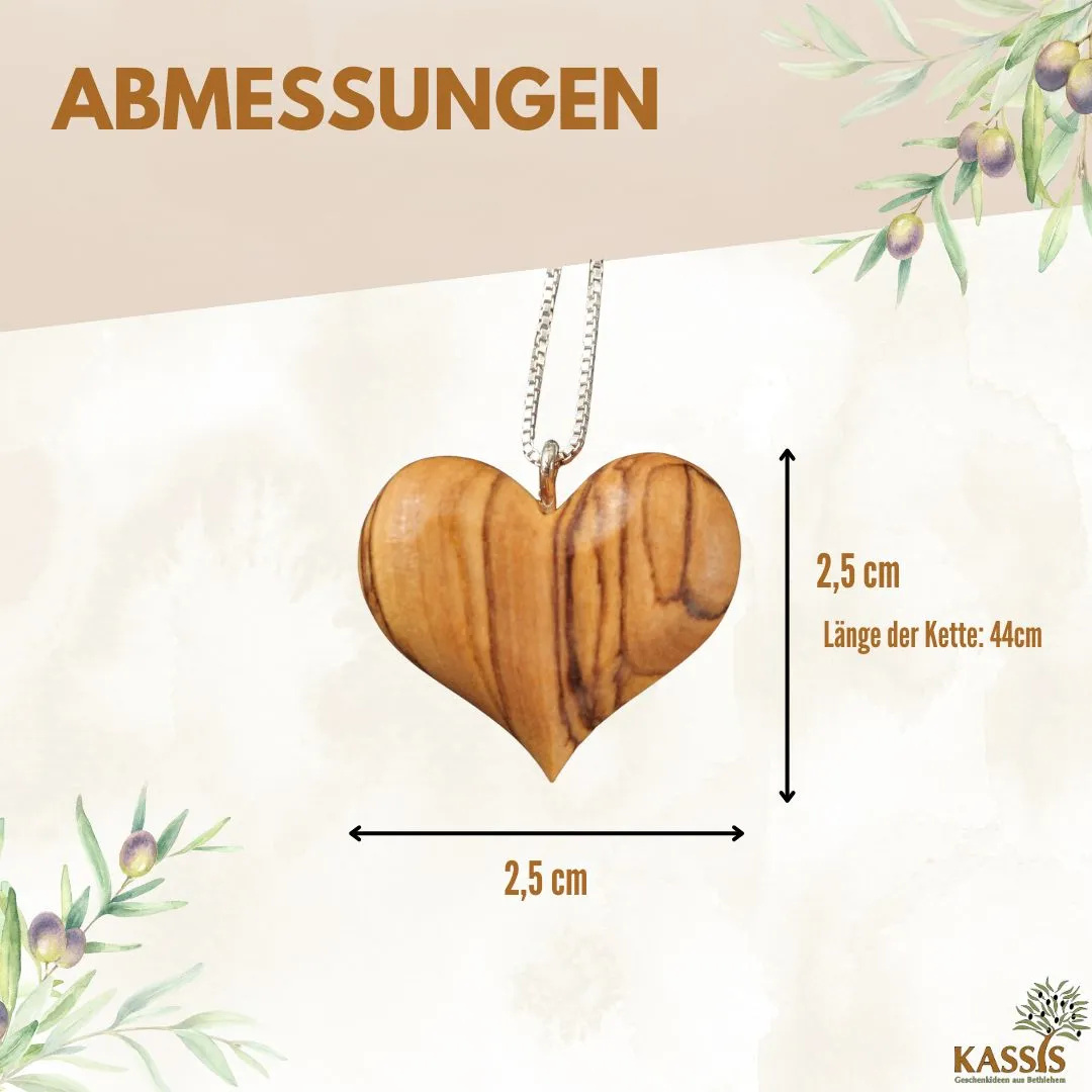 Kassis Herz Halskette Olivenholz 925 Silber 44 cm