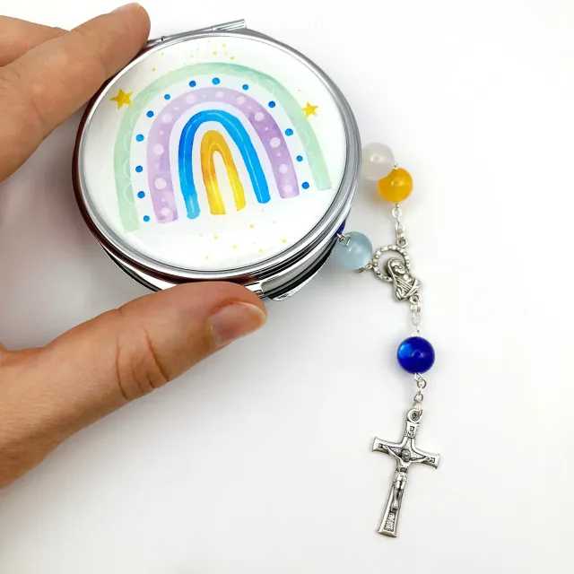 Rosenkranz-Shop Bunter Glas Rosenkranz kurz Kinder