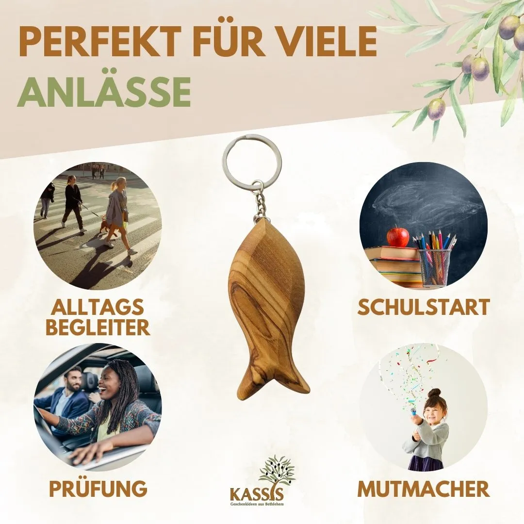 Kassis Fisch Schlüsselanhänger Olivenholz mit Gravur