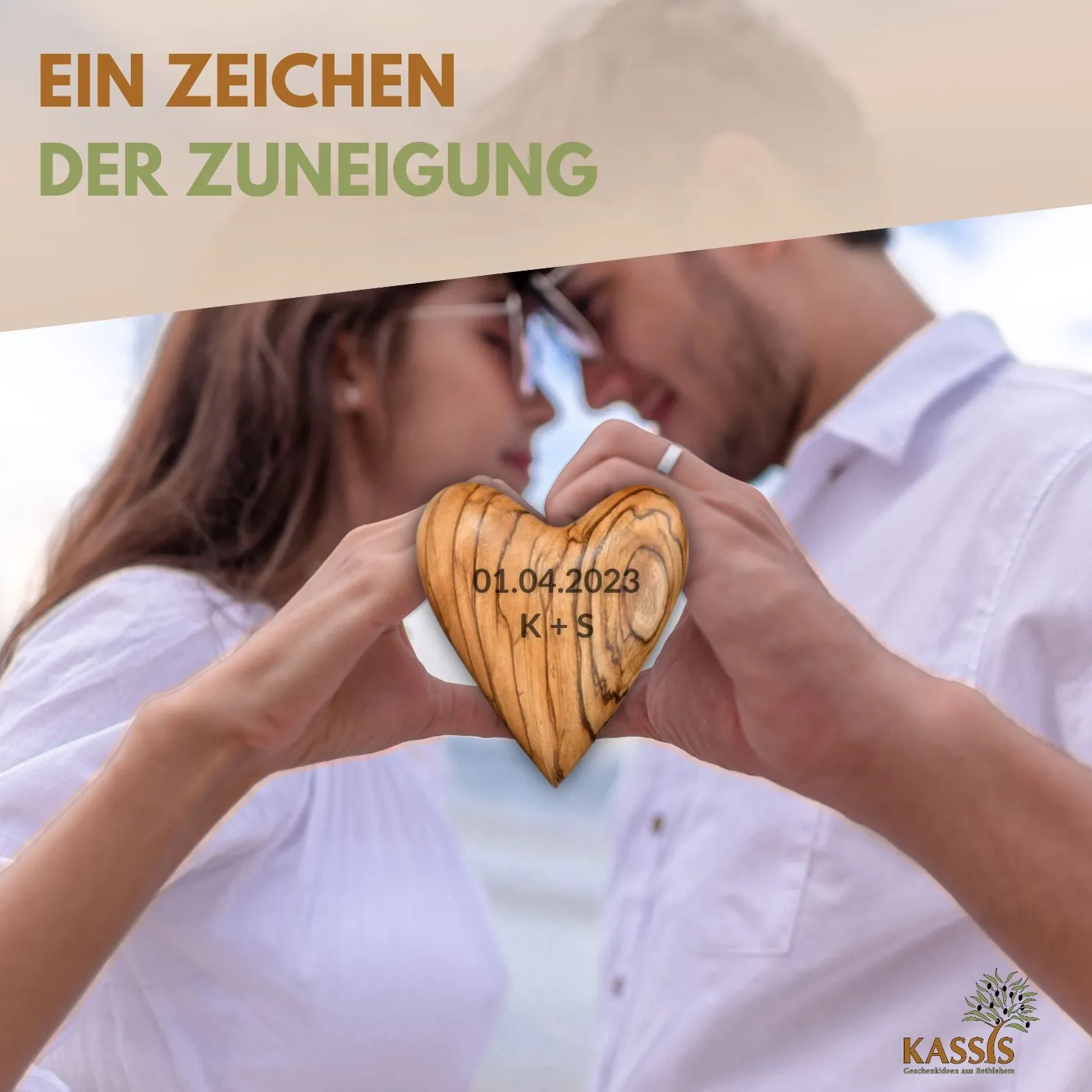 Kassis Geschenkartikel Herz Handschmeichler Olivenholz mit Gravur
