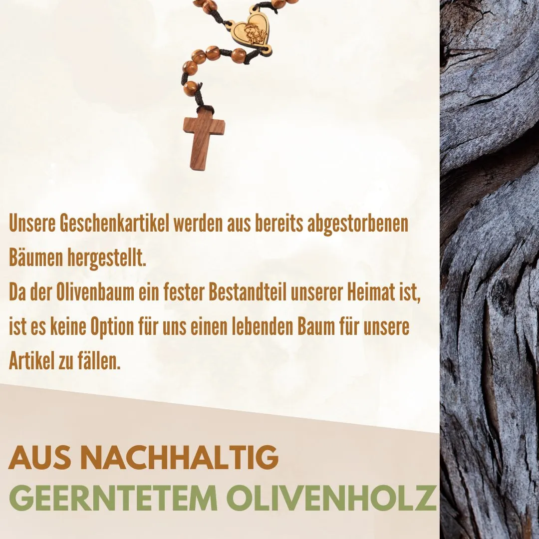 Kassis Rosenkranz Herz Maria 42 cm aus Olivenholz Taufe