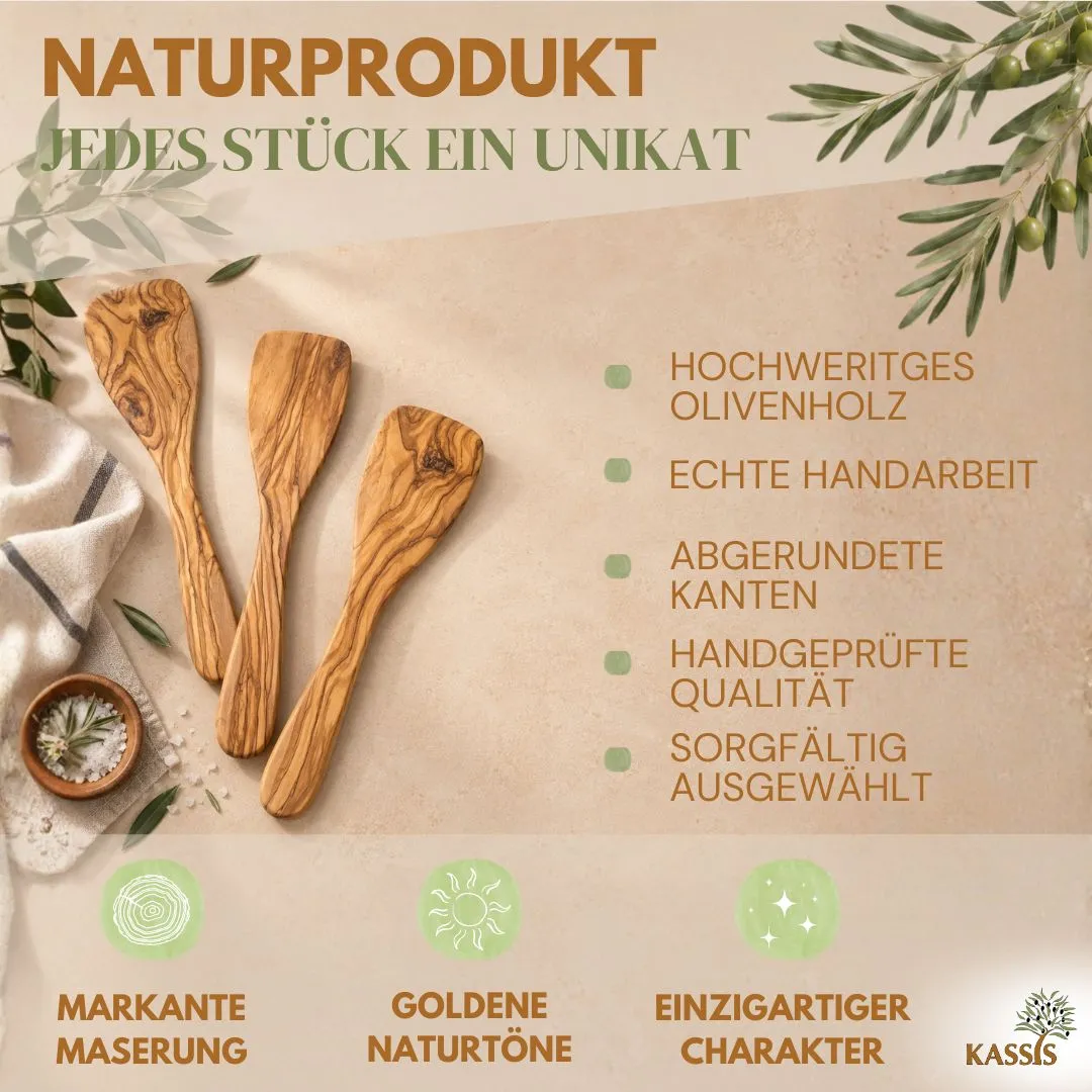 Kassis Geschenkartikel Bratwender aus Olivenholz für beschichtete Pfannen