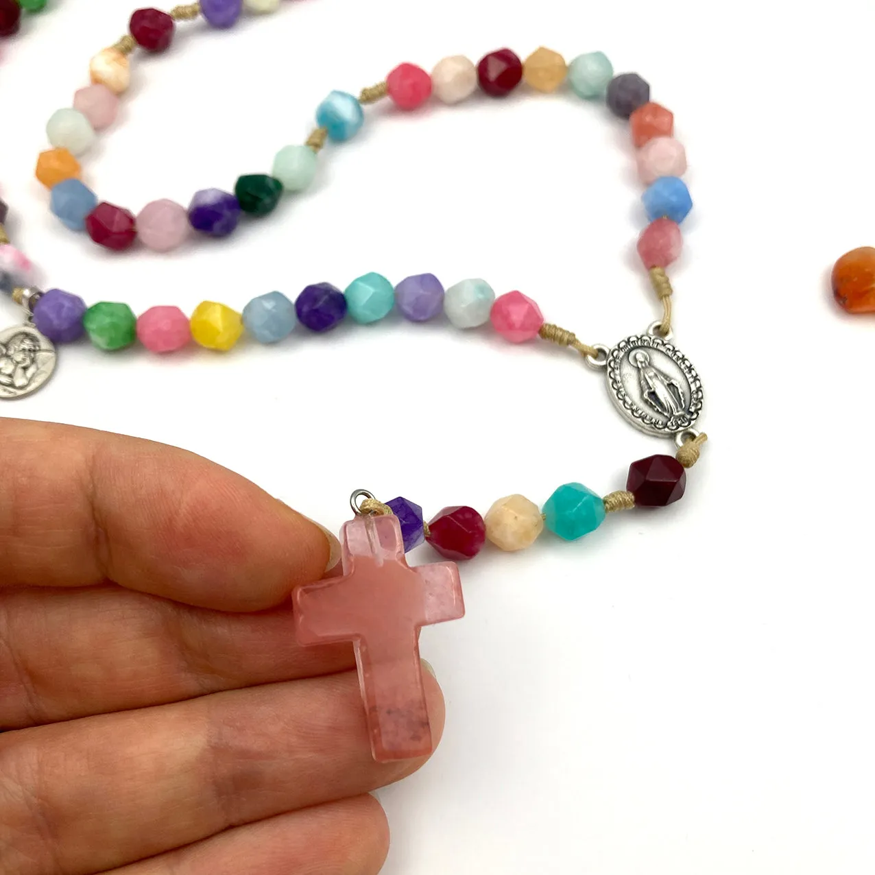 Scheichelbauer Rosenkranz bunte Edelsteinperlen Schutzengel