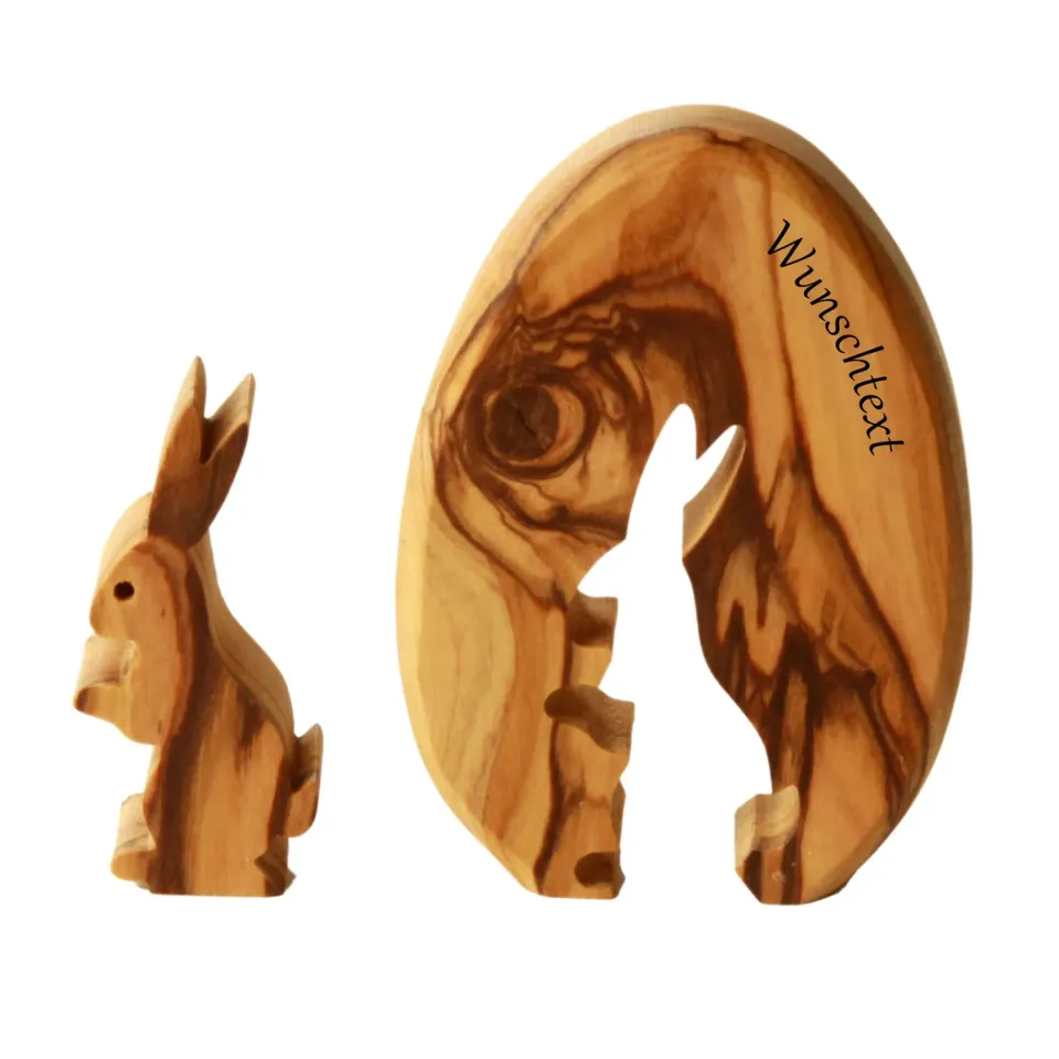 Kassis Osterhase im Ei Olivenholz Tischdeko mit Gravur