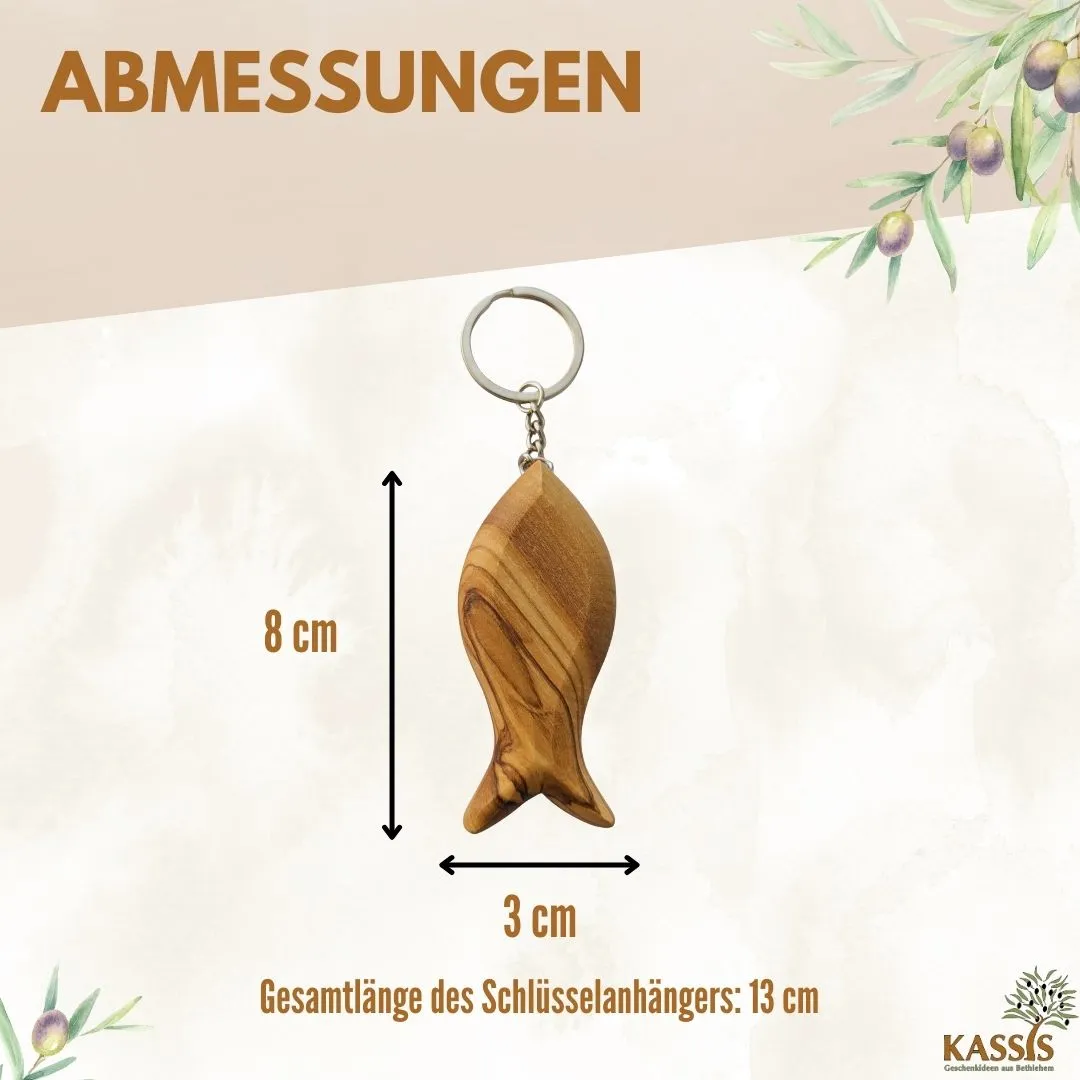 Kassis Fisch Schlüsselanhänger Olivenholz mit Gravur