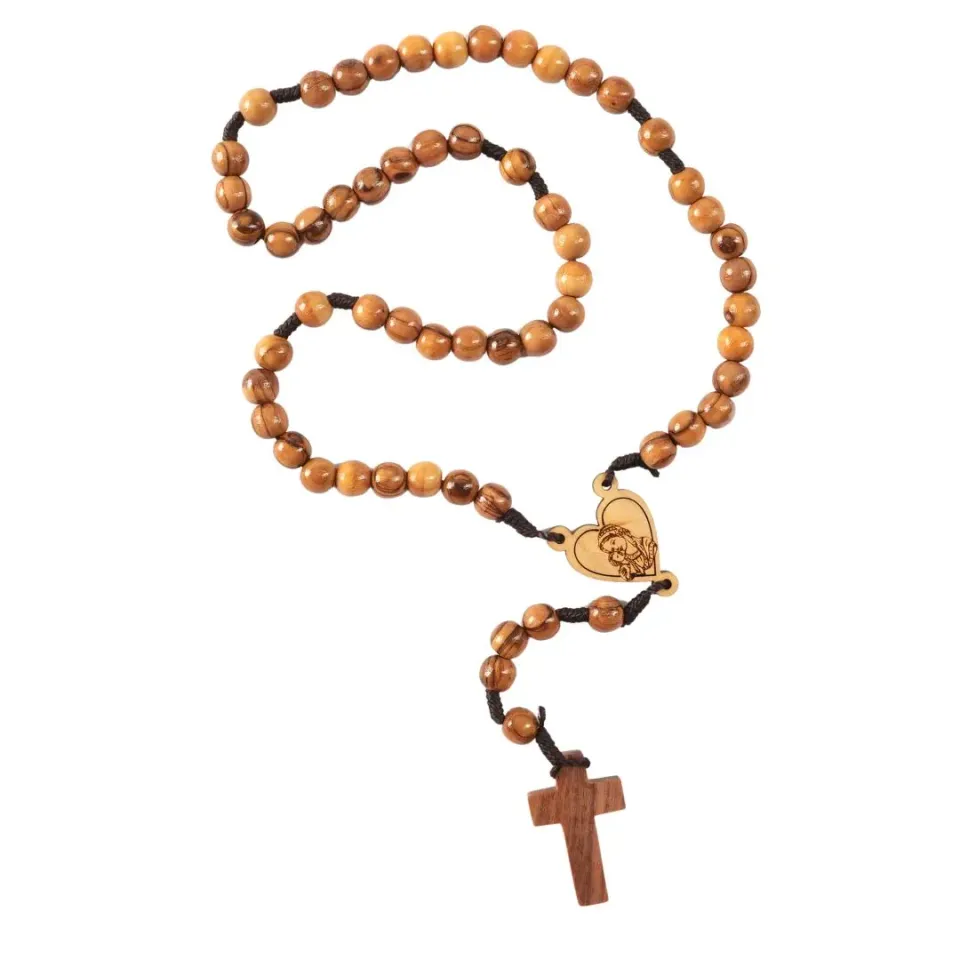 Kassis Rosenkranz Herz Maria 42 cm aus Olivenholz Taufe