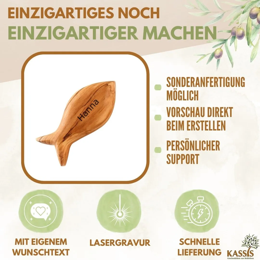 Kassis Geschenkartikel Fisch Handschmeichler Olivenholz 8cm