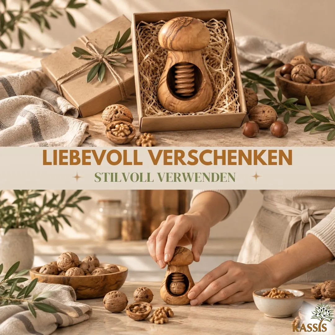 Kassis Geschenkartikel Nussknacker Nussöffner Olivenholz Schraubmechanik