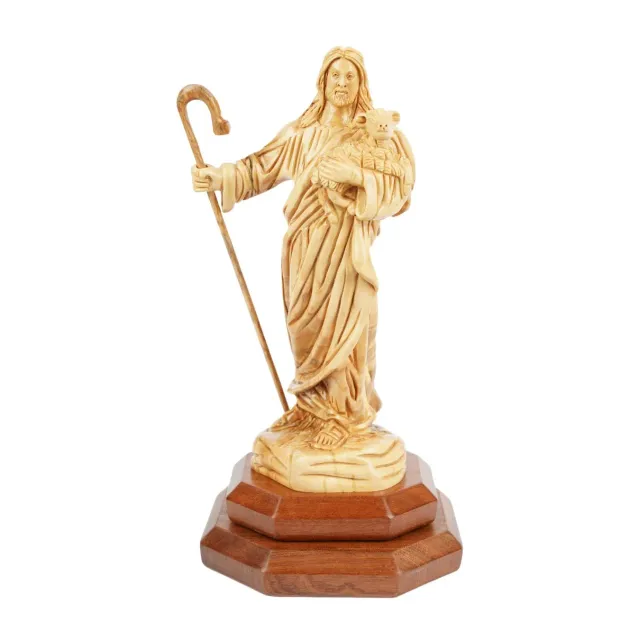 Kassis Guter Hirte Jesusfigur Olivenholz 26,5 cm handgeschnitzt