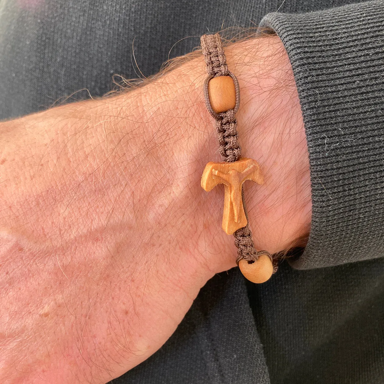 Scheichelbauer Armband Tau-Kreuz Olivenholz geknüpft verstellbar